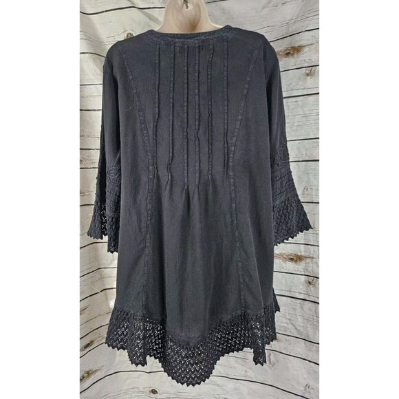 Gretty Zueger Black Top 1X Soutache Embroidery Crochet Boho 100% Cotton … - Picture 6 of 7